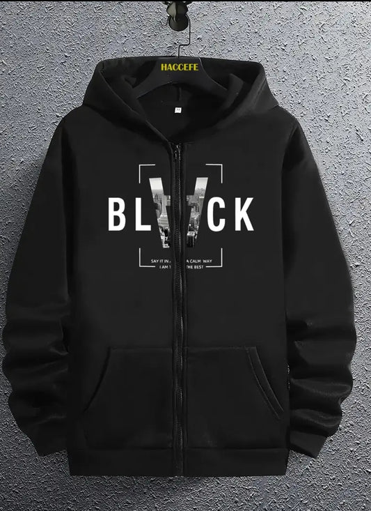 Sweat à capuche de mode pour homme, impression de lettres noires, pull décontracté avec poches kangourou