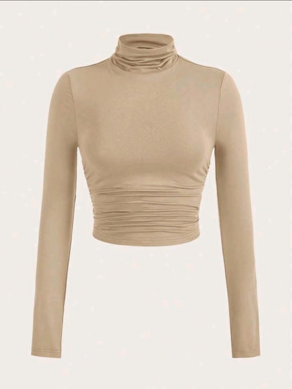 SHEIN EZwear T-shirt court froncé à col haut pour tenues de printemps