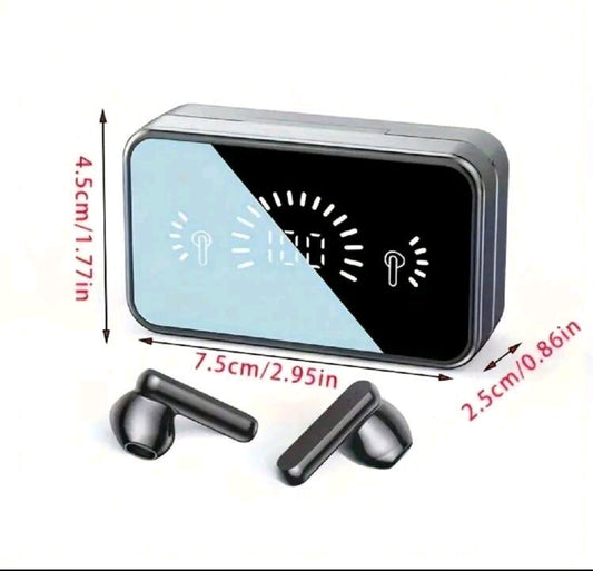 Écouteurs intra-auriculaires sans fil TWS avec boîtier de charge à affichage LED, écouteurs sans fil haut de gamme avec contrôle tactile, microphone antibruit, longue durée de vie de la batterie - effet miroir brillant à la mode