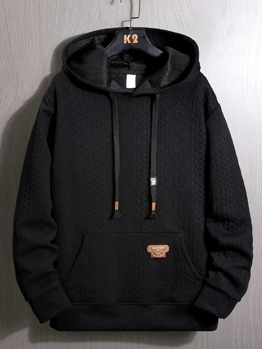 Sweat à capuche en polyester pour homme - Couleur unie, manches longues,