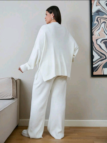 Pull oversize pour femmes avec détails brodés et pantalon en tricot, pour l'hiver