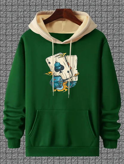 Sweat à Capuche Tendance pour Homme avec Imprimé de Cartes de Poker -