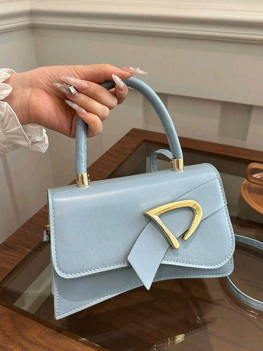 2025 Nouveau style, petit sac à bandoulière carré de femme bleu simple et à la mode, sangle d'épaule réglable en PU