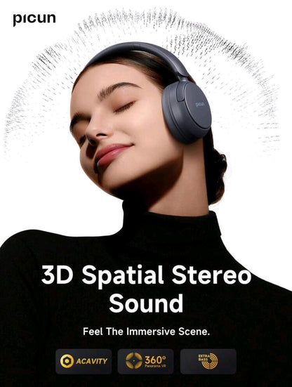Picun Casque sans fil Picun B5, suppression du bruit d'appel ENC HD, audio dynamique 3D, double connexion, autonomie de 72 heures, pour PC mobile de bureau à domicile de voyage.