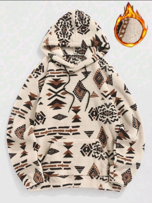 Manfinity Hypemode Sweat-shirt à capuche en molleton ample pour hommes avec motif géométrique, poche kangourou