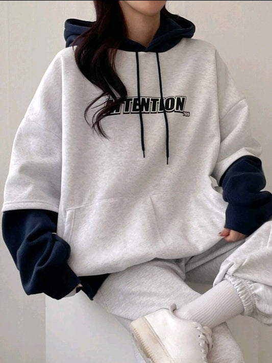DAZY Sweat-shirt à capuche à imprimé lettres bicolore pour femmes, hauts à manches longues