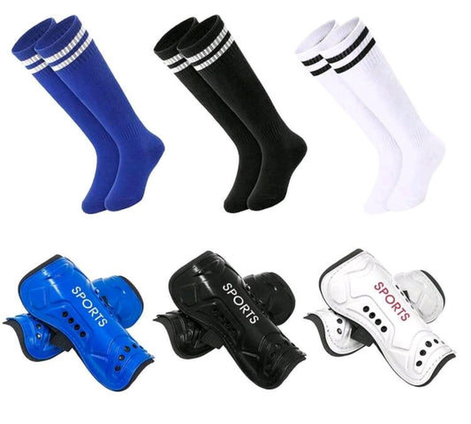 1 set de chaussettes de football avec protège-tibias et sangles montant jusqu'aux genoux
