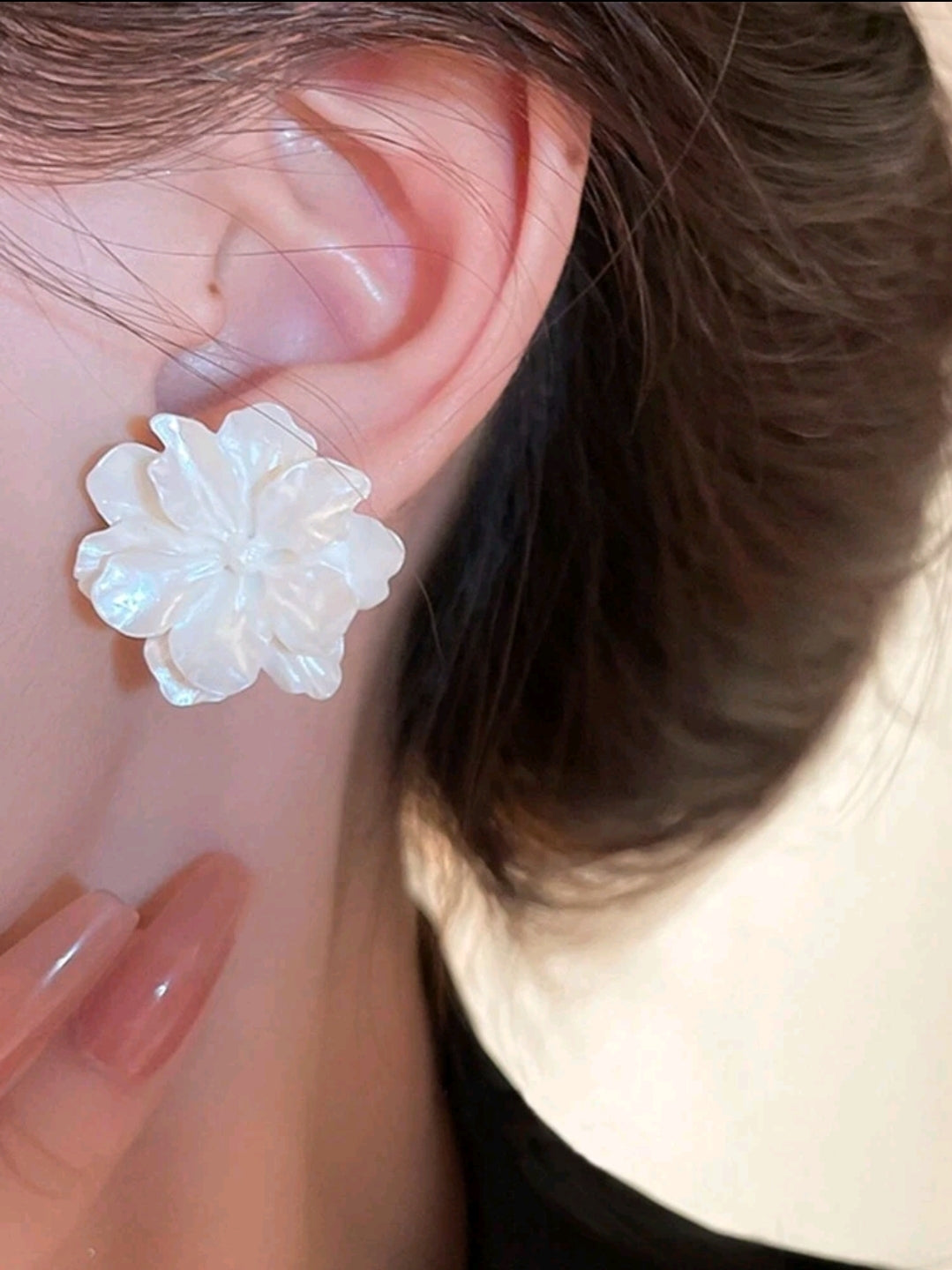 5 pièces/Set Boucles d'oreilles à clous carrées avec fleurs bordeaux émaillées et fausses perles
