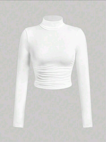 SHEIN EZwear T-shirt court froncé à col haut pour tenues de printemps