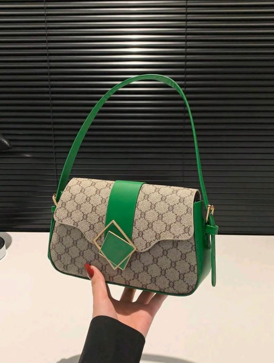 Nouveau sac carré imprimé à la mode rétro 2024, décoration de ceinture matérielle, sac sous les aisselles à ouverture