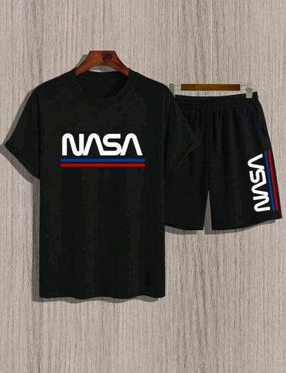 Manfinity Homme Ensemble t-shirt décontracté à manches courtes avec graphiques de lettres et short taille élastique style urbain