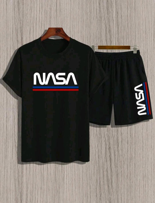 Manfinity Homme Ensemble t-shirt décontracté à manches courtes avec graphiques de lettres et short taille élastique style urbain