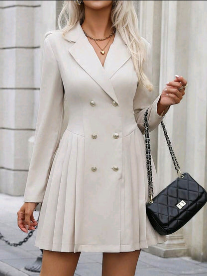 Robe courte à manches longues pour femmes, col en V