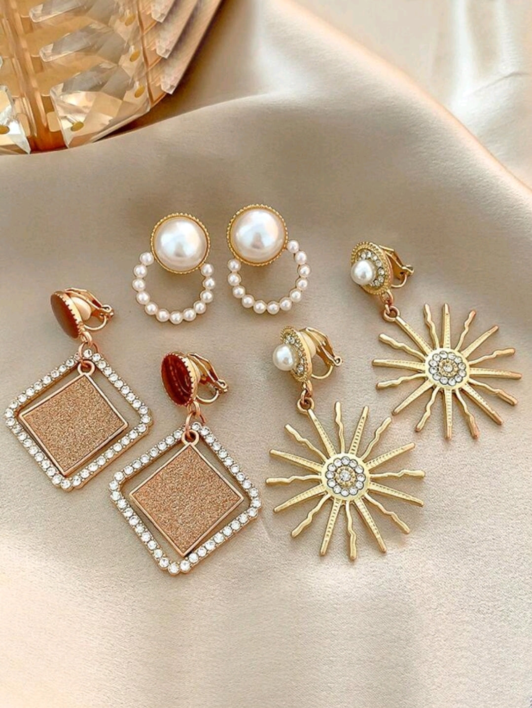 3 paires Boucles d'oreilles clip-on, clips d'oreilles élégants vintage à la mode, beaux accessoires de bijoux