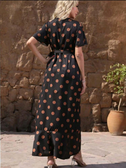 Robe à col en V, taille haute asymétrique