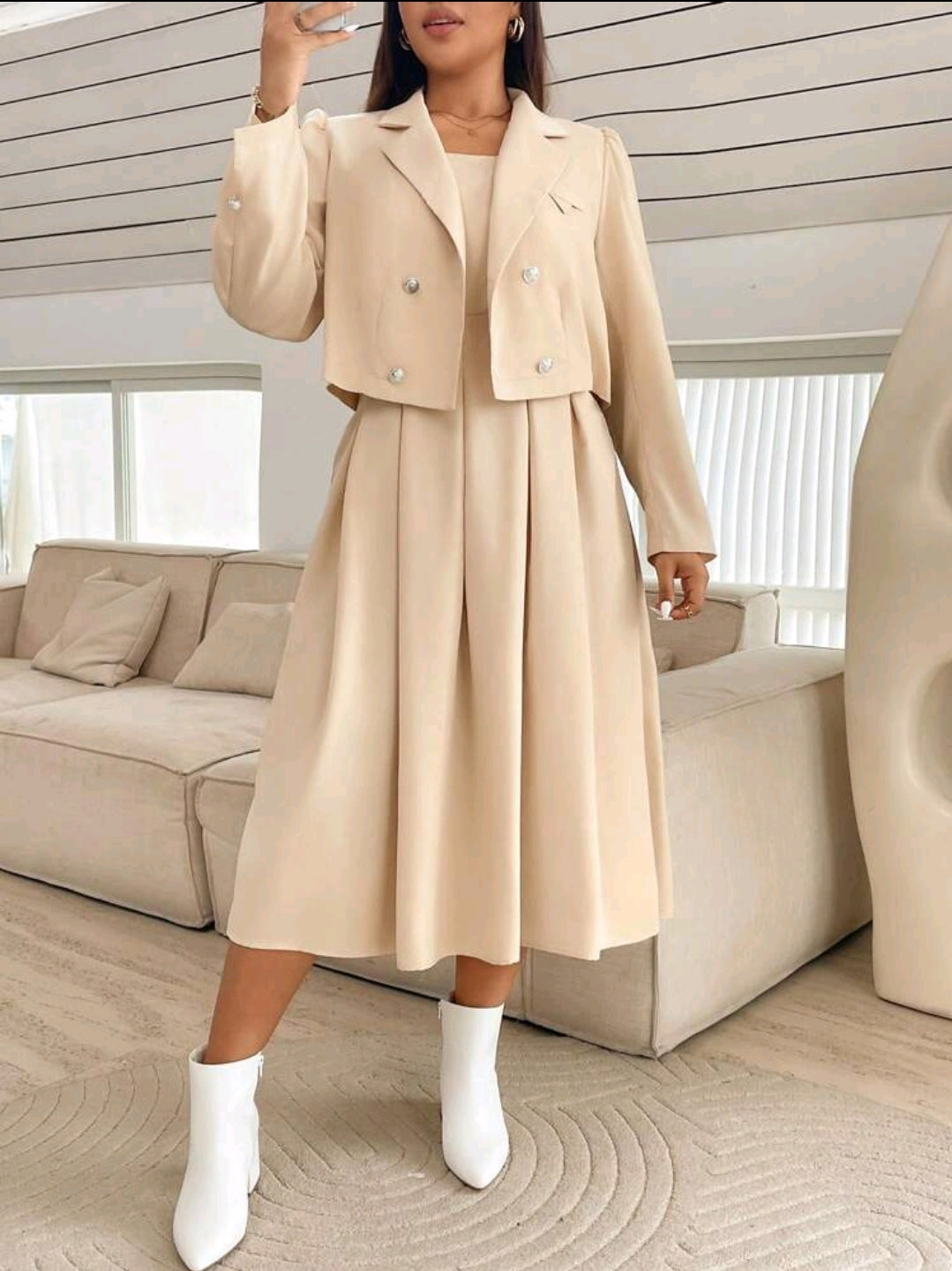 Ensemble de 2 pièces pour femme grande taille : robe-combinaison ajustée et blazer assorti, automne/hiver