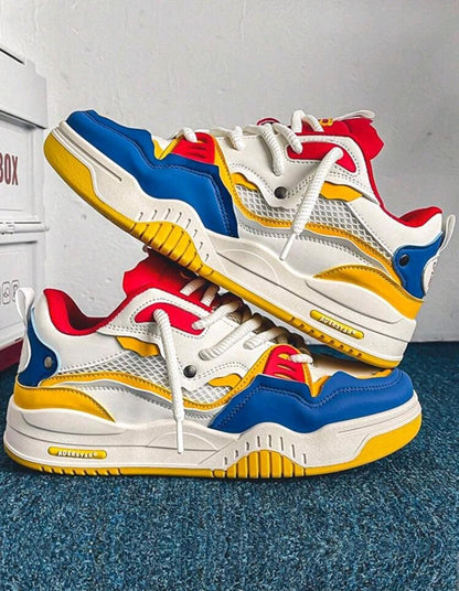 Baskets à lacets pour hommes, à blocs de couleurs à la mode, chaussures de skate