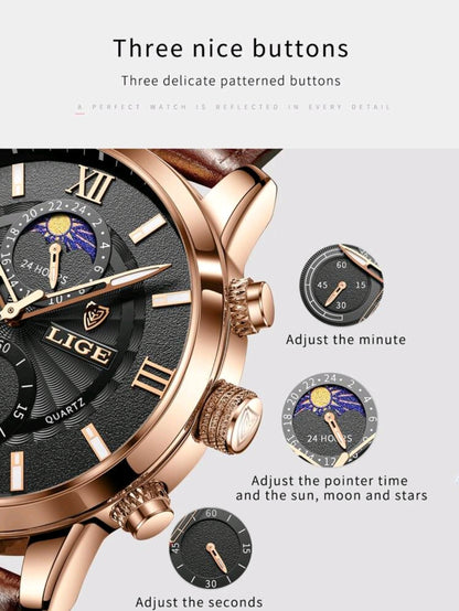 LIGE Montre quartz résistante à l