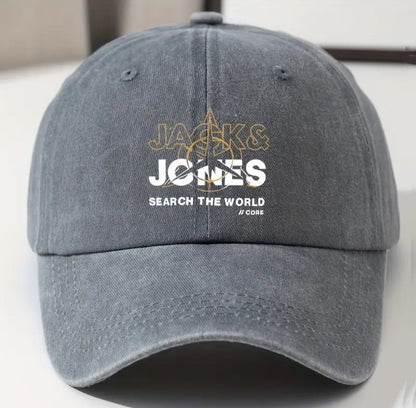 Casquette de baseball en rayon vintage avec impression "JACKS JONES SEARCH THE WORLD"