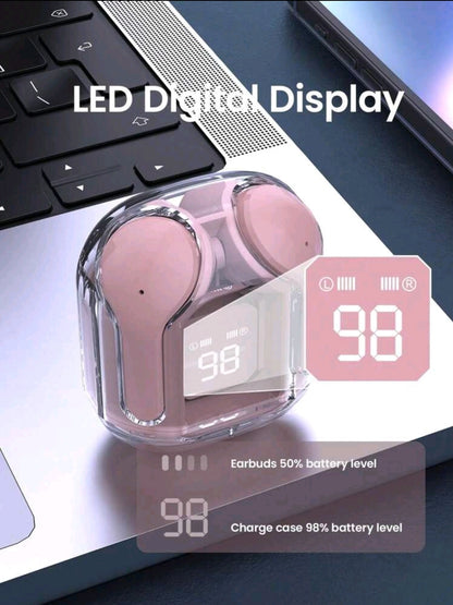 Casques de jeu de sport sans fil Tws Earbuds réduction de bruit Écouteurs micro-casques avec affichage LED Écouteurs transparents HiFi Sport sans fil TWS Écouteurs annulation de bruit universelle pour tous les téléphones portables Écouteurs sans fil HiFi