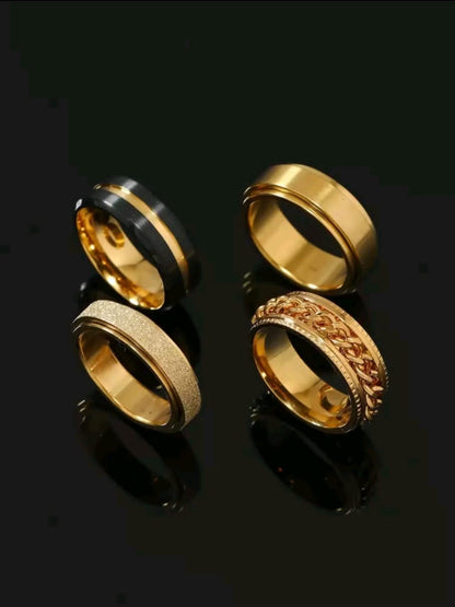 4 Pièces/ensemble Bague De Conception En Relief Noire