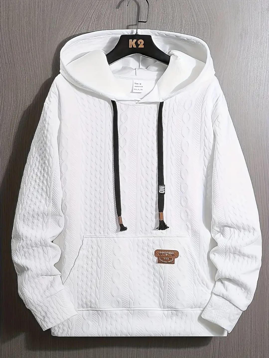 Sweat à capuche en polyester pour homme - Couleur unie, manches longues,