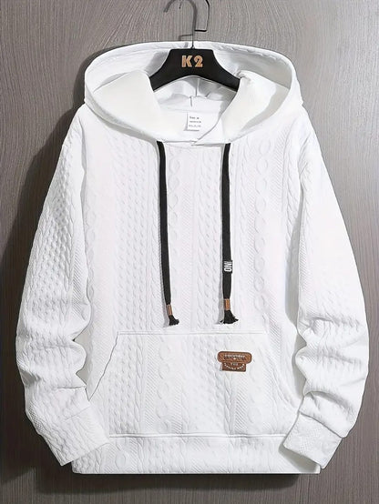 Sweat à capuche en polyester pour homme - Couleur unie, manches longues,