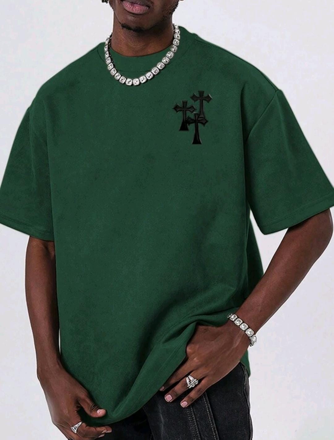 Manfinity EMRG T-shirt vintage ample homme à épaules tombant avec broderie croisée