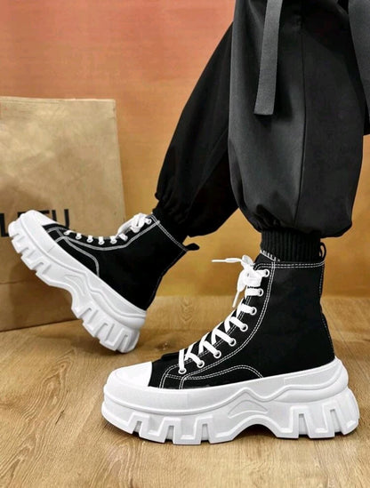 Baskets montantes en canevas casual pour hommes grandes tailles, chaussures de couple