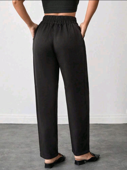 Pantalon ample taille haute couleur unie