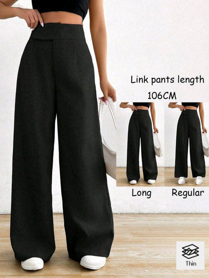 Rafferiza 1 pièce Pantalon casual noir ample asymétrique à la taille pour femmes