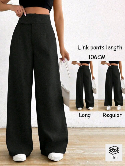 Rafferiza 1 pièce Pantalon casual noir ample asymétrique à la taille pour femmes