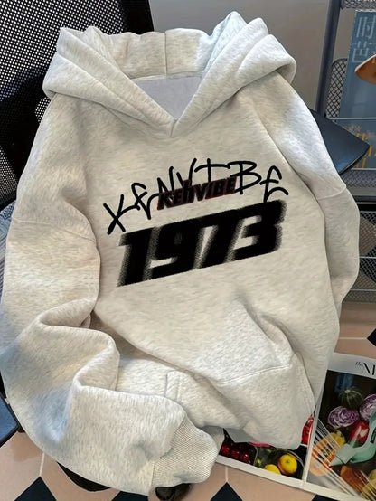 Sweat à Capuche Doublé en Polaire pour Femme - Imprimé Lettres Blanches avec Design "SPEED" & "KANNBERG", Pull Confortable Automne
