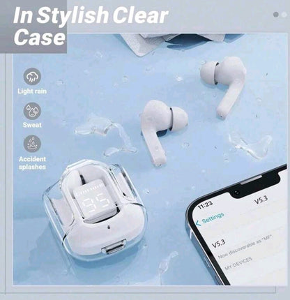 Casques de jeu de sport sans fil Tws Earbuds réduction de bruit Écouteurs micro-casques avec affichage LED Écouteurs transparents HiFi Sport sans fil TWS Écouteurs annulation de bruit universelle pour tous les téléphones portables Écouteurs sans fil HiFi
