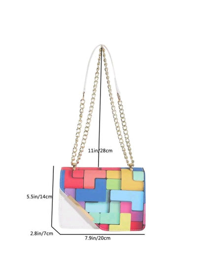 Mini sac à dos mode à carreaux avec surpiqûre contrastée diagonale, sangle à chaîne métallique