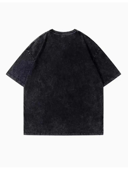 T-shirt graphique "Shaun" d'inspiration anime pour hommes de grande taille - Coton lavé noir