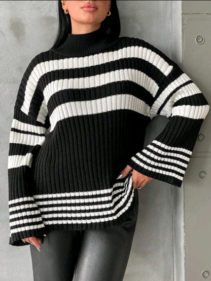 Pull à épaules tombantes à motif rayé, pour l'hiver
