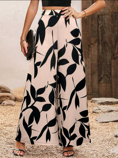 Femmes Pantalon large à taille haute imprimé, pantalon ample à jambes larges