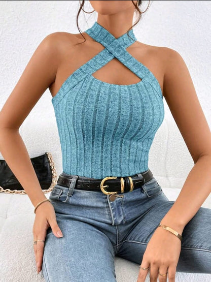 Essnce Haut Dos Nu En Tricot Côtelé Pour Femmes