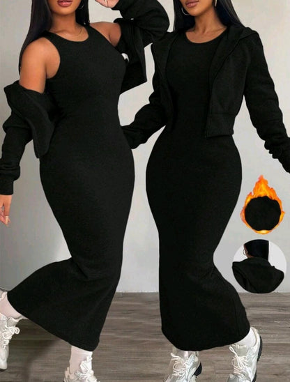 Ensemble 2 pièces comprenant un sweat-shirt à capuche zippé décontracté