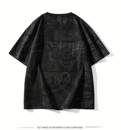 T-Shirt Homme à Imprimé Anime - Tee-shirt Noir Décontracté à Manches Courtes avec Art Manga Japonais