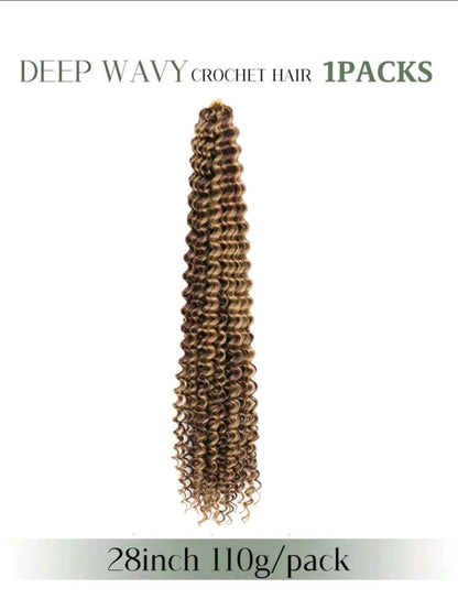 Cheveux tressés à vague profonde longue de 28 pouces, cheveux de tressage à vague océanique au crochet, cheveux bouclés