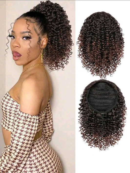 Chignon court bouclé à la mode, corde de traction naturelle de 12 pouces, deux clips, Synthétique femme africaine