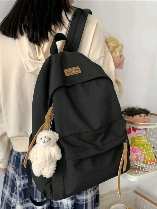 Sac à dos imperméable et léger avec décoration de nœud et breloques, parfait pour les adolescentes, les femmes