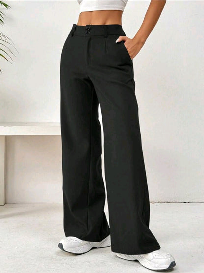 Flirla Pantalon à poches boutonnées à l'avant, tenue décontractée pour la vie quotidienne