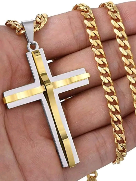 1 pièce Argent En Acier Inoxydable À Pendentif Croix Collier Pour Hommes Et Femmes , Pour Bijou Cadeau Et Fête