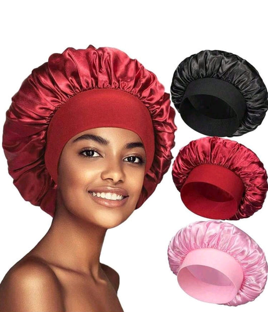 Nouveau bonnet de nuit à large bord en satin unicolore pour femmes