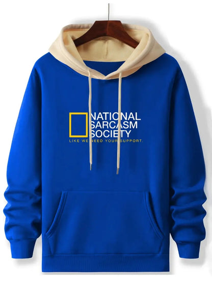 Aventures en Plein Air, Sweat à Capuche Décontracté pour Hommes avec Imprimé Lettres - "NATIONAL SARCASM SOCIETYl"
