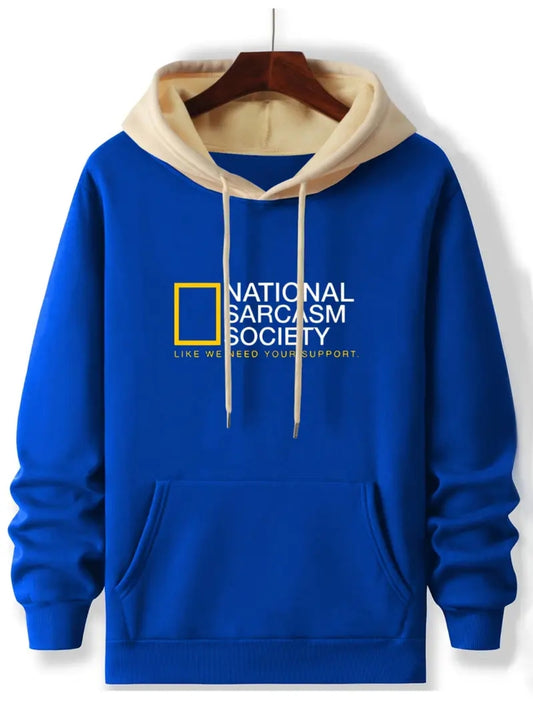 Aventures en Plein Air, Sweat à Capuche Décontracté pour Hommes avec Imprimé Lettres - "NATIONAL SARCASM SOCIETYl"