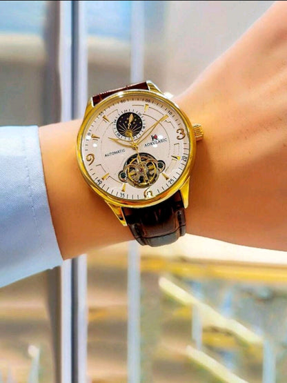 1 pièce Montre Mécanique Brun En Relief De Crocodile En Polyuréthane